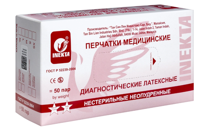 Перчатки латексные INEKTA размер L 50 пар (маркировка)