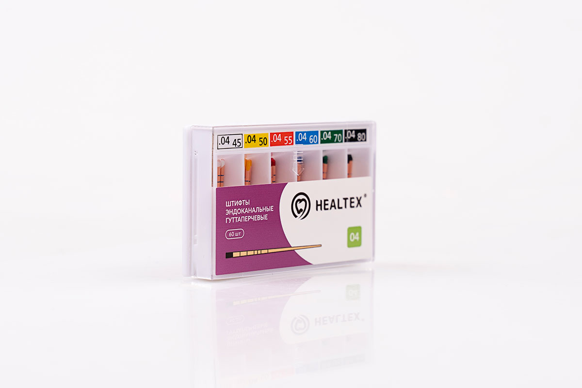 Штифты гуттаперчевые Healtex конус 04 ассорти размер 15-40 c маркировкой длины 60 шт