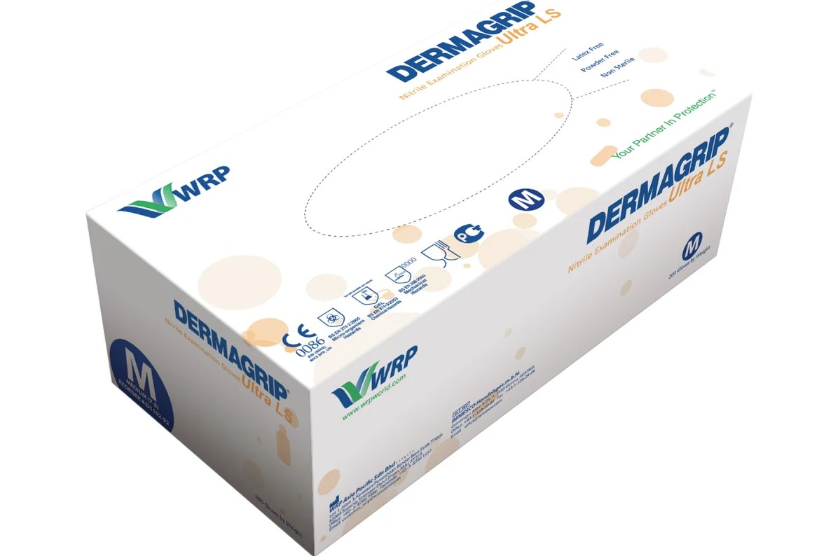 Перчатки нитриловые DERMAGRIP ULTRA LS голубые размер M 100 пар