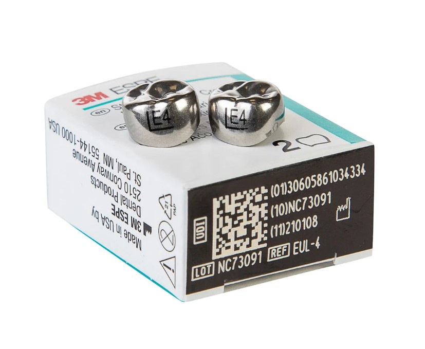Коронки из нержавеющей стали Stainless Steel Crowns второй верхний левый моляр размер 4 E-UL-4 2 шт
